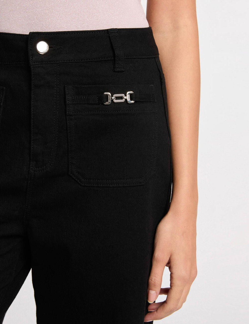 Jean large taille haute noir femme