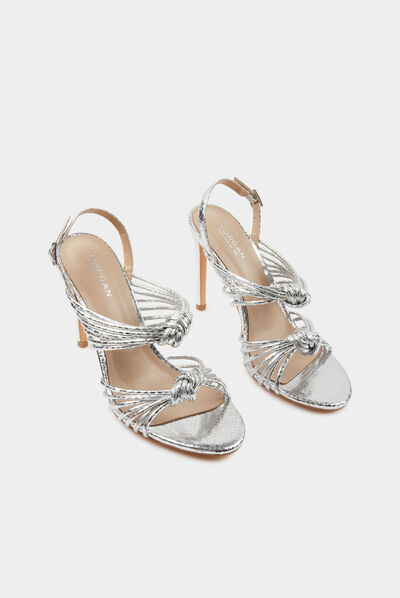 Sandales à talons avec brides nouées argente femme