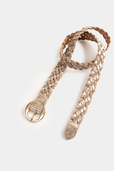 Ceinture tressée avec strass dore femme