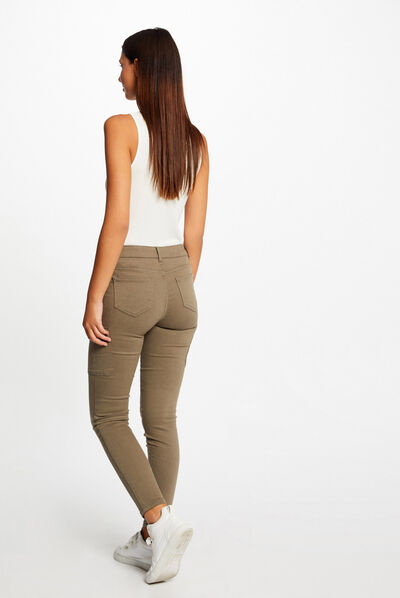 Jeans cargo skinny à ponts vert kaki femme