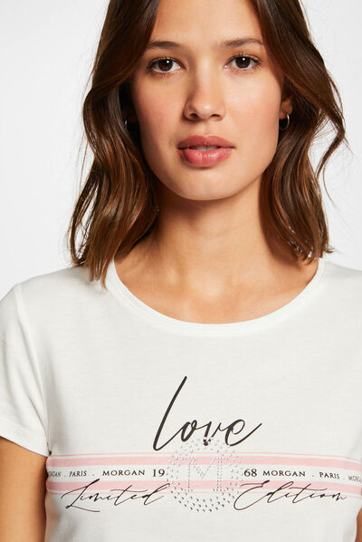 T-shirt manches courtes à inscription corail femme