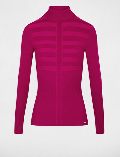 Pull col roul&eacute; ajust&eacute; rose fonce femme