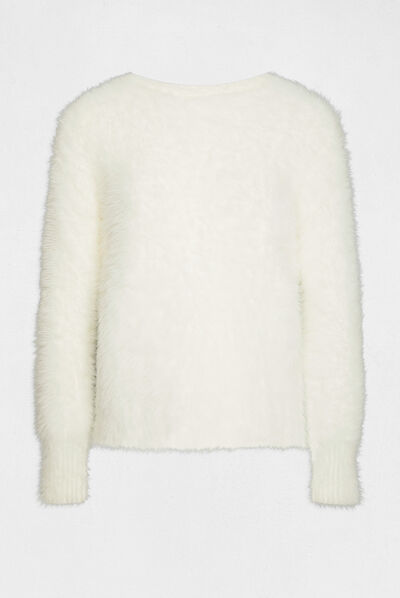 Pull manches longues dos ouvert ecru femme