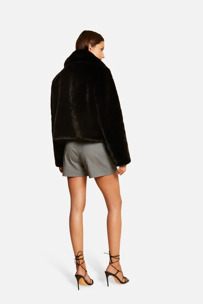 Blouson ample imitation fourrure noir femme
