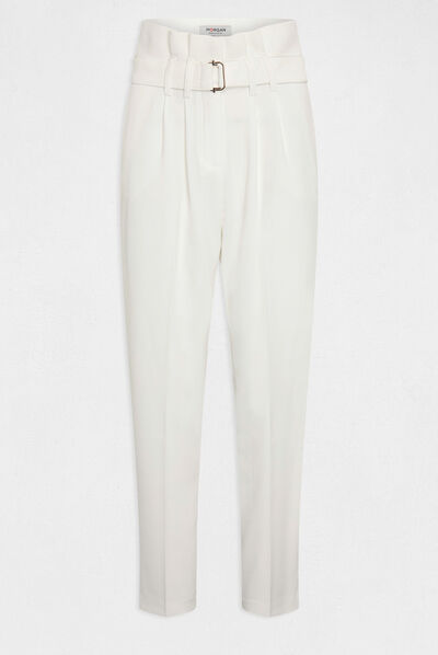 Pantalon paperbag ceinturé ecru femme