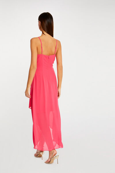 Robe mi-longue à fines bretelles rose moyen femme