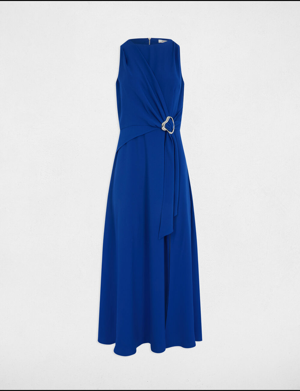 Robe longue évasée fluide bleu electrique femme