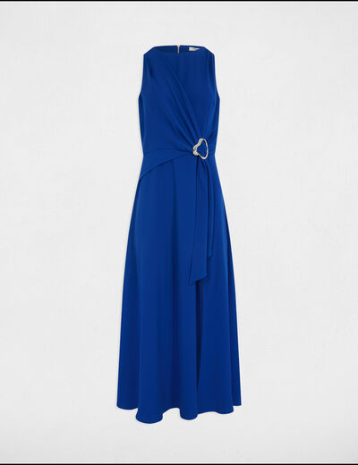 Robe longue évasée fluide bleu electrique femme