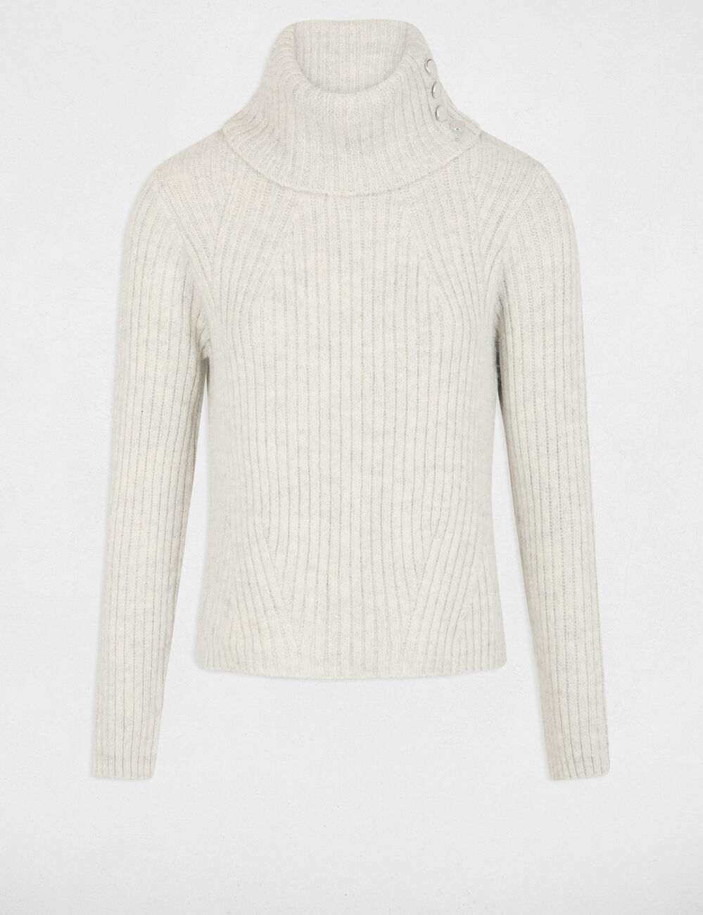 Pull col roulé à boutons gris clair femme