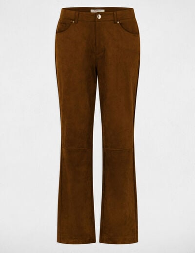 Pantalon droit su&eacute;dine marron chocolat femme