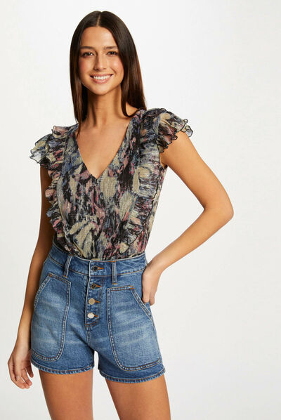 T-shirt manches courtes imprimé abstrait multico femme