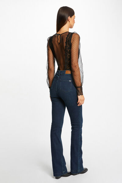 Body manches longues en plumetis noir femme