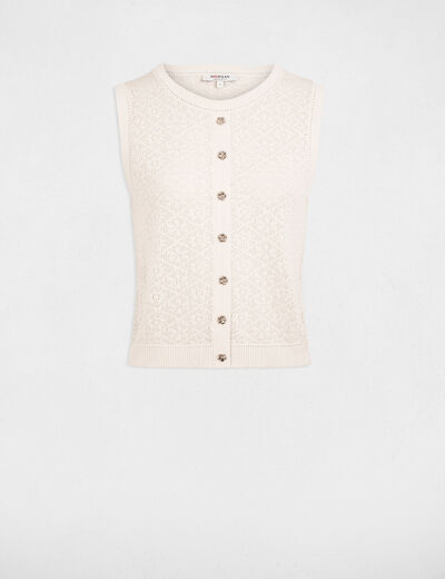 Gilet sans manches col rond ivoire femme
