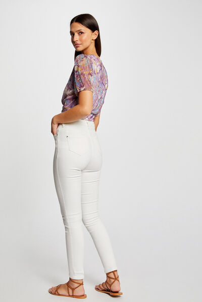 T-shirt manches courtes imprimé floral violet femme