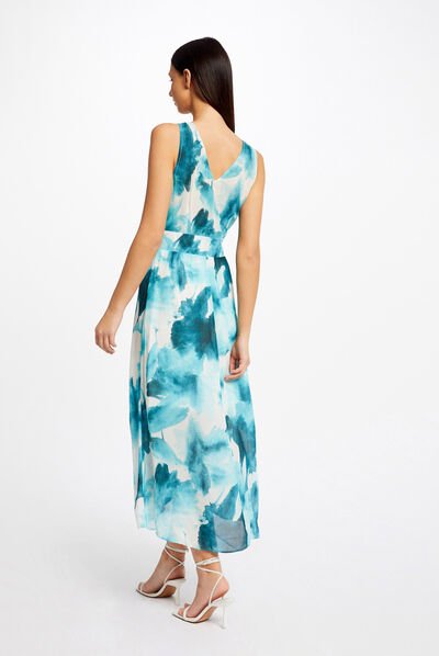 Robe longue portefeuille imprimée multico femme