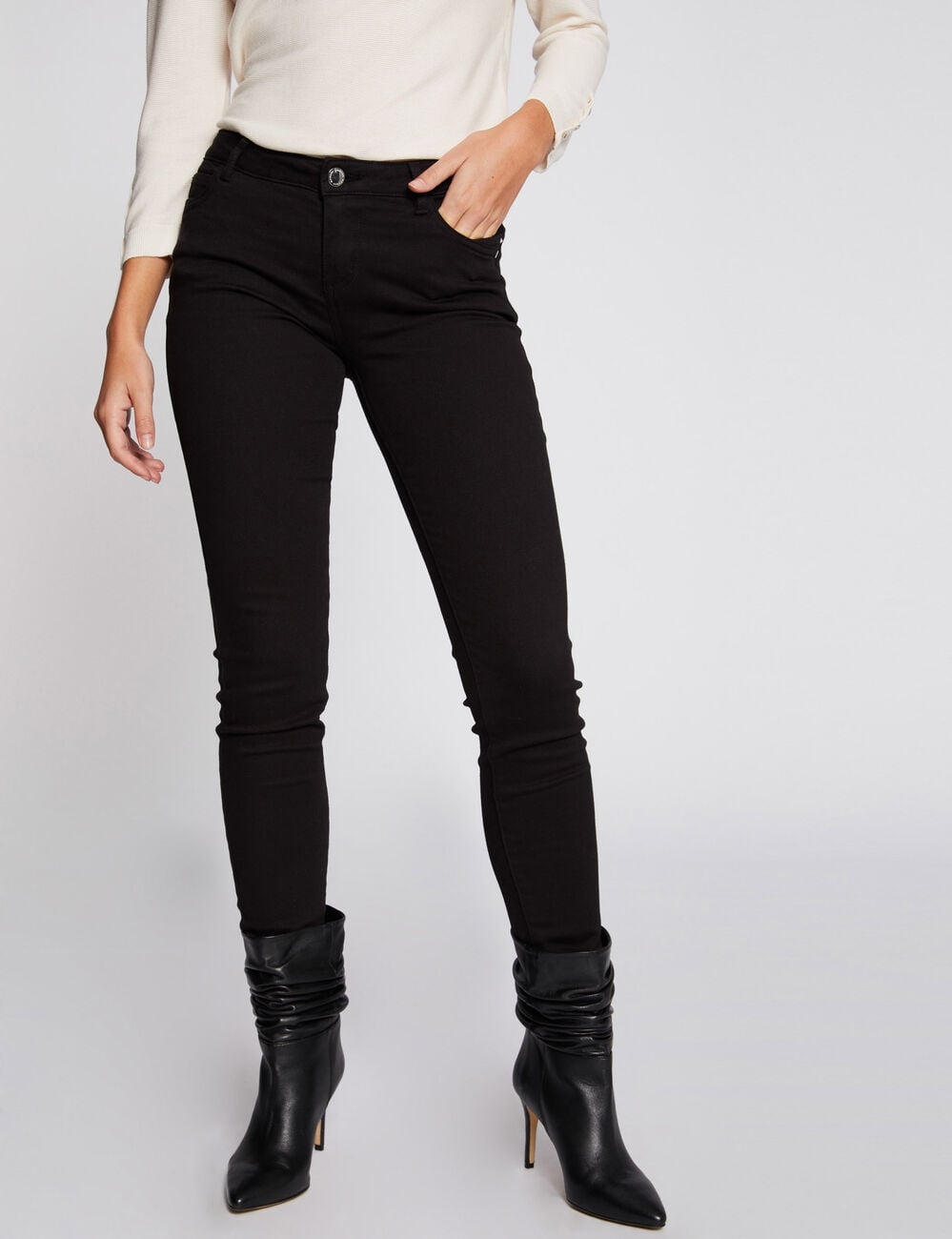Pantalon skinny taille basse noir femme