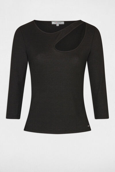 T-shirt manches 3/4 ouverture noir femme