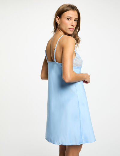 Nuisette satin&eacute;e col v bleu femme