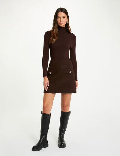 Robe courte ajust&eacute;e 2-en-1 marron fonc&eacute; femme