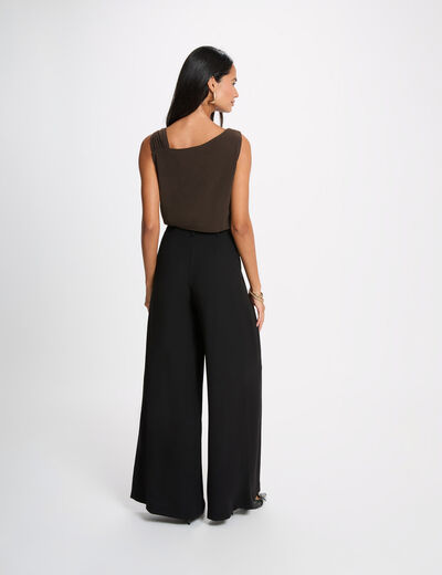 T-shirt asym&eacute;trique avec bijou marron fonc&eacute; femme
