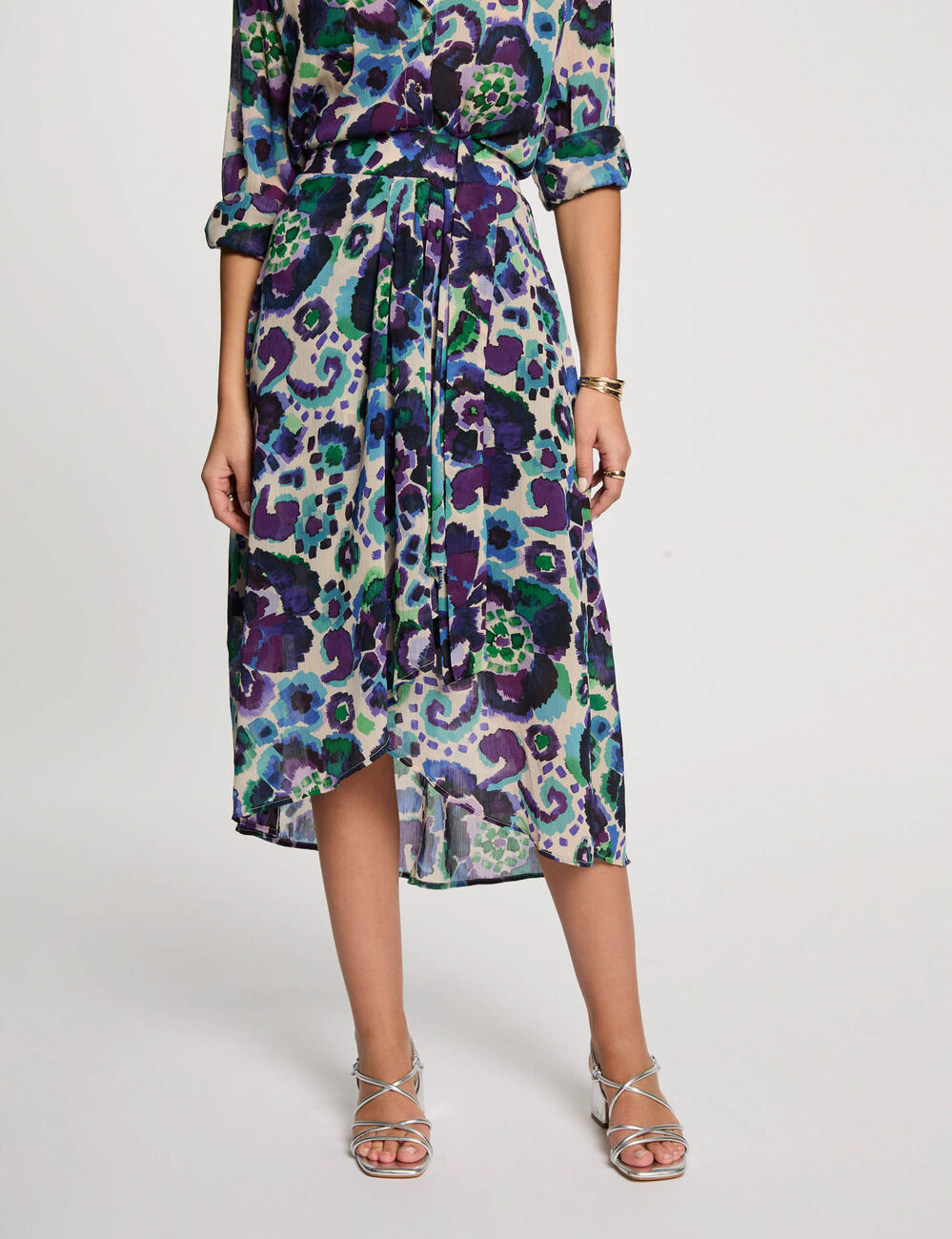 Jupe fluide imprim&eacute;e multicolore femme