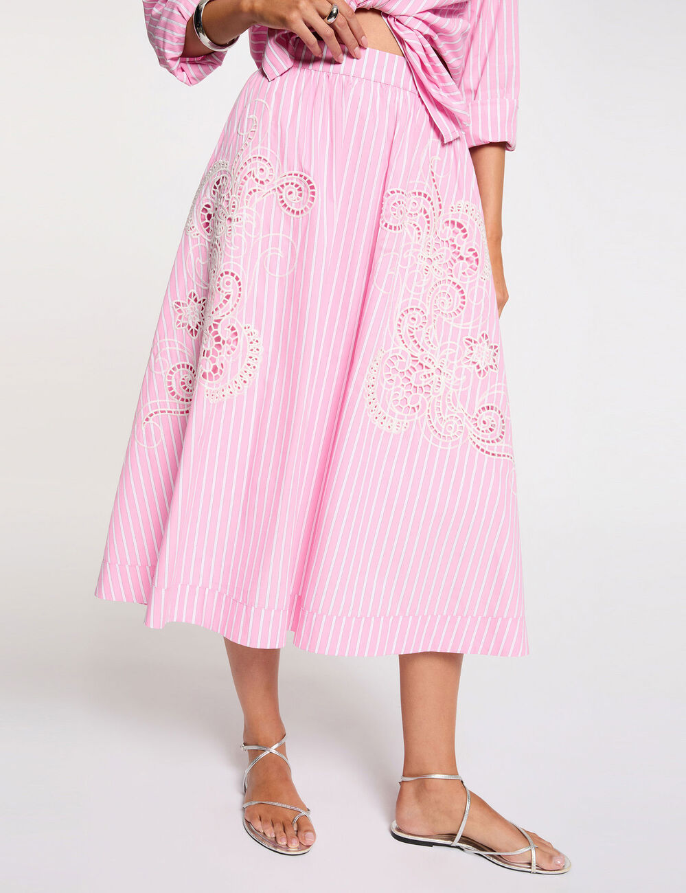Jupe longue &eacute;vas&eacute;e rose femme