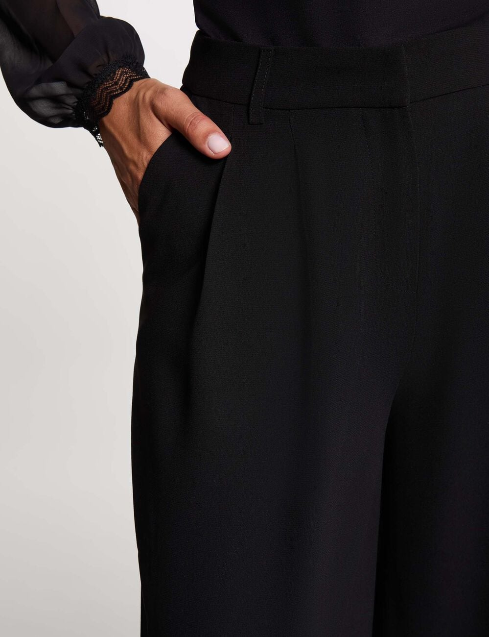 Pantalon large taille haute noir femme