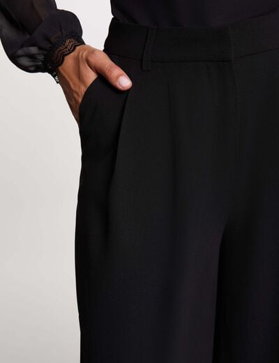 Pantalon large taille haute noir femme