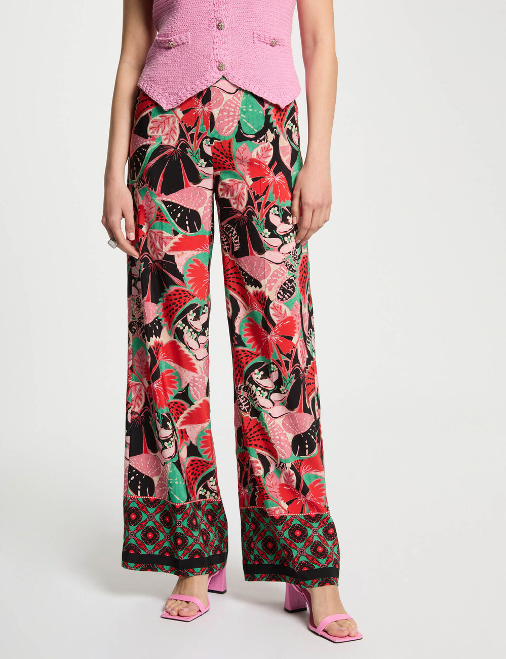 Pantalon large imprim&eacute; multicolore femme