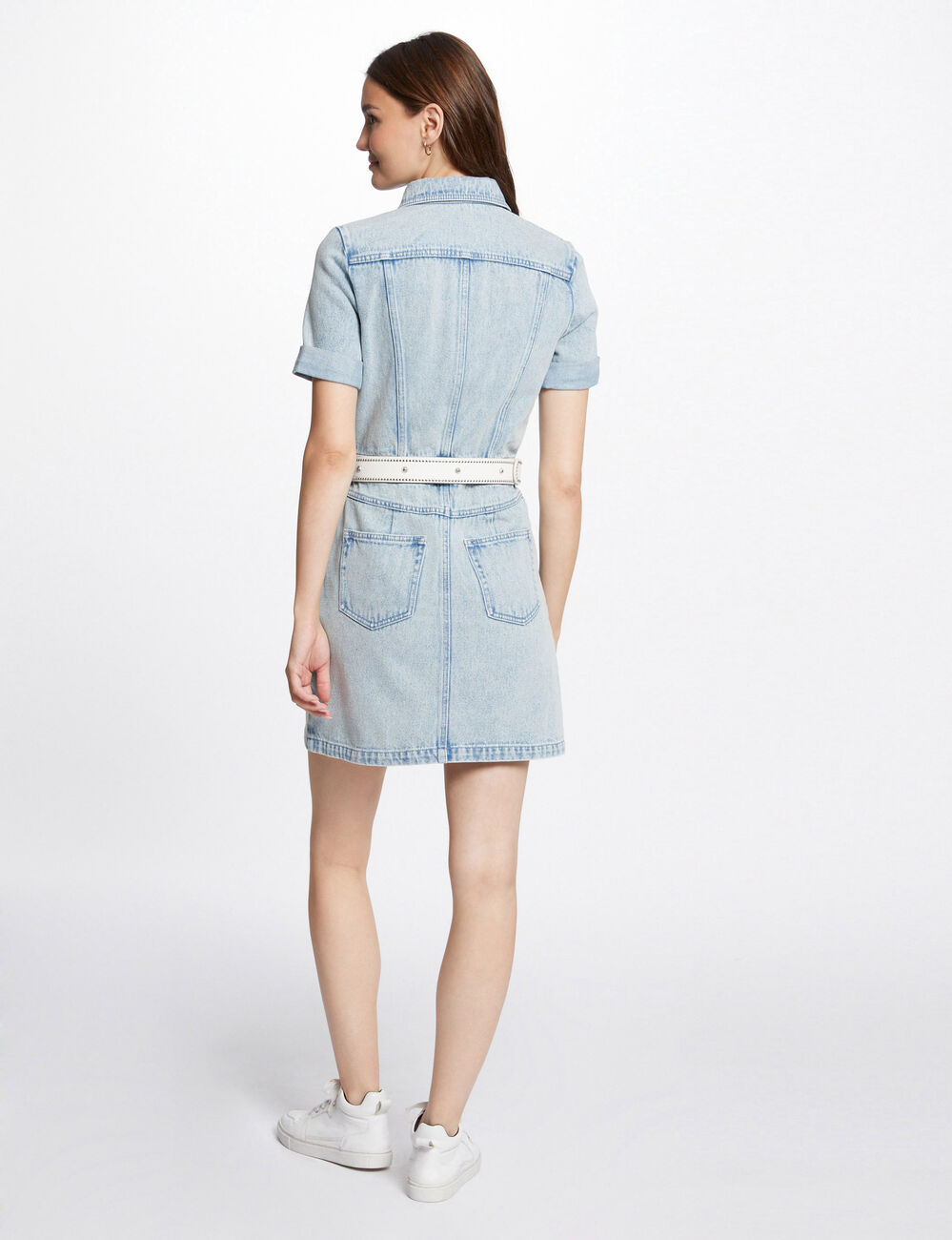 Robe courte boutonnée en jean jean bleached femme