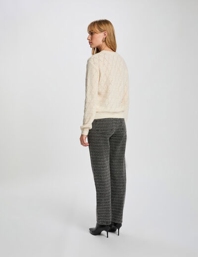 Pull col rond fantaisie ivoire femme