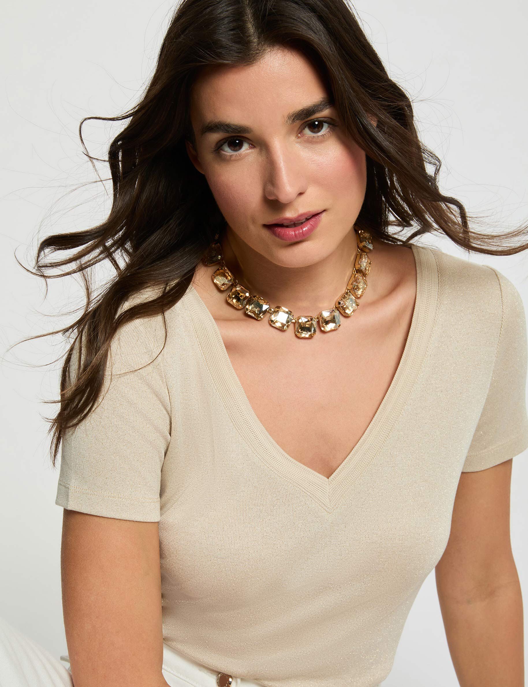 T shirt cintré col v femme - vue 2