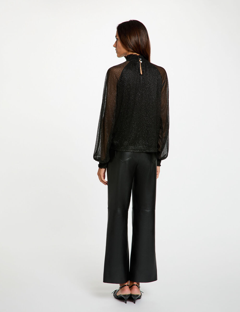 T-shirt col montant noir femme