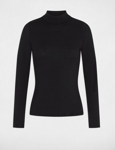 T-shirt col montant manches longues noir femme