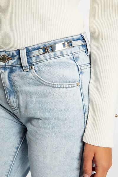 Jeans droit avec ornements métalliques jean bleached femme