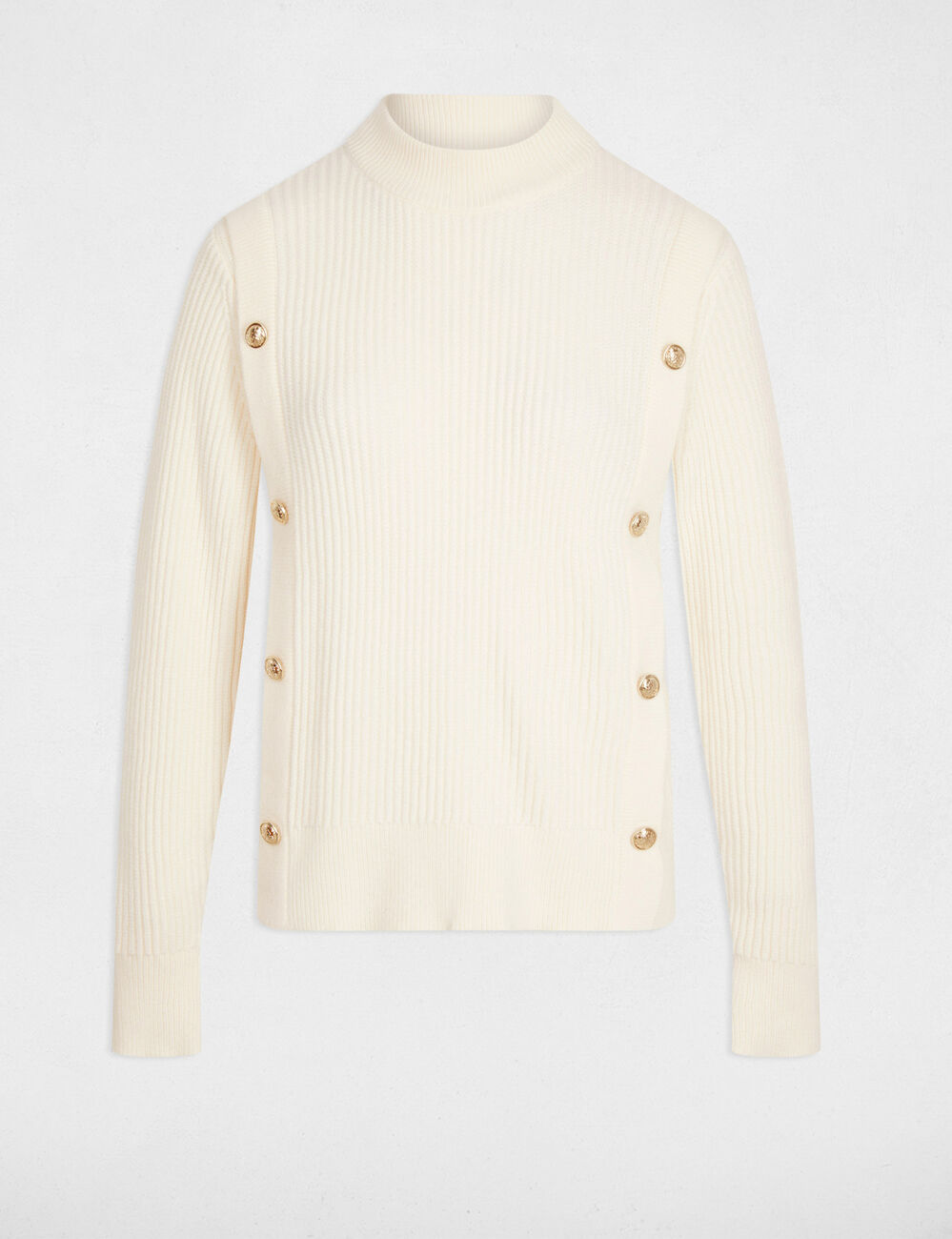Pull court col roul&eacute; ivoire femme