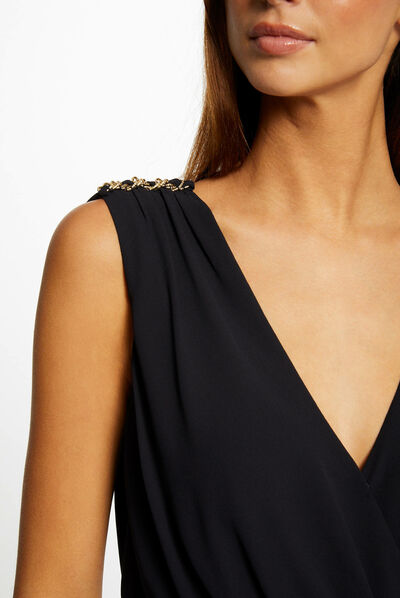 Blouse sans manches détails chaînes marine femme