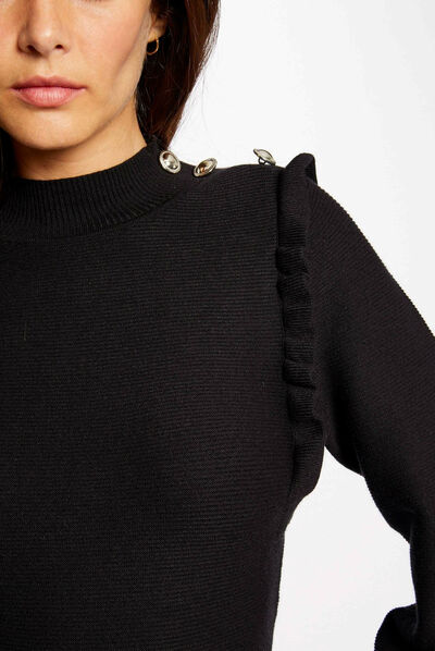Pull manches longues avec volants noir femme