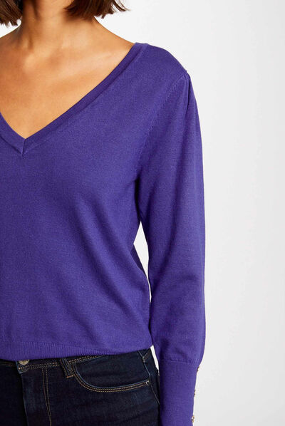 Pull manches longues avec col en V violet femme