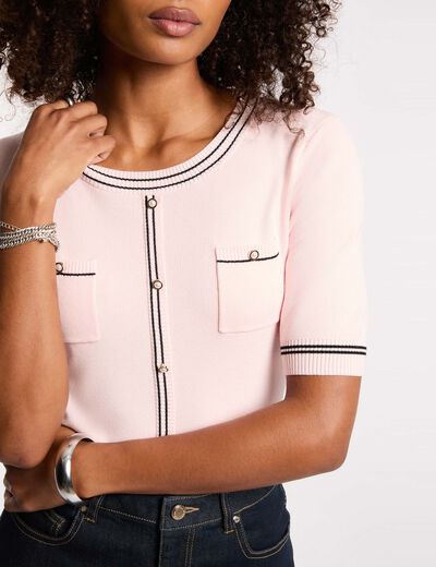 Gilet ajust&eacute; manches courtes rose clair femme