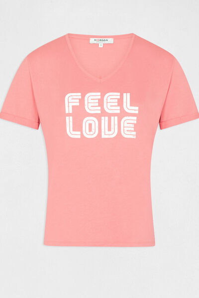 T-shirt manches courtes à inscription rose femme