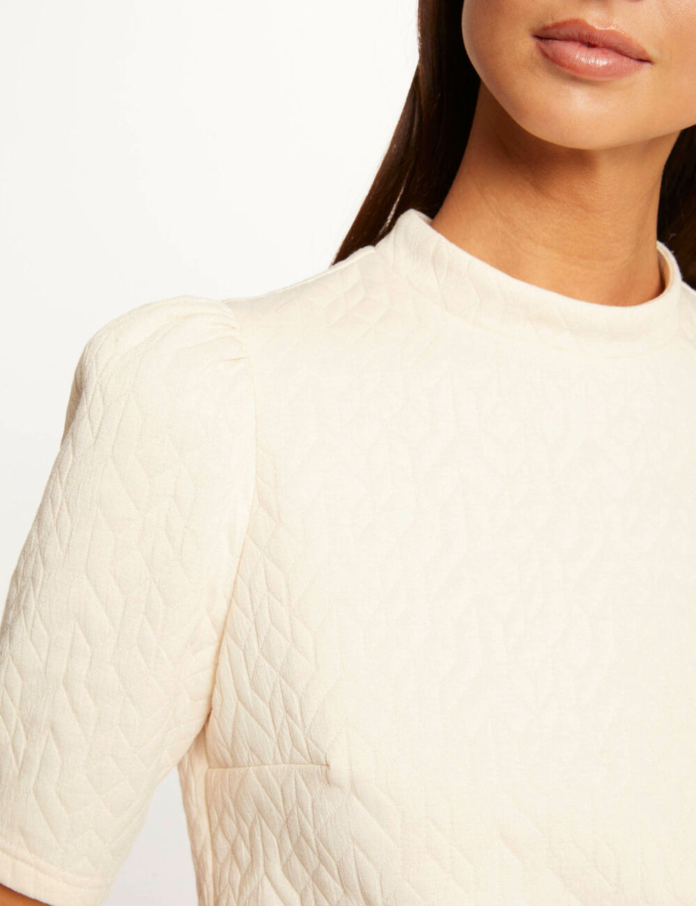 Sweat manches courtes matelassé ecru moyen femme