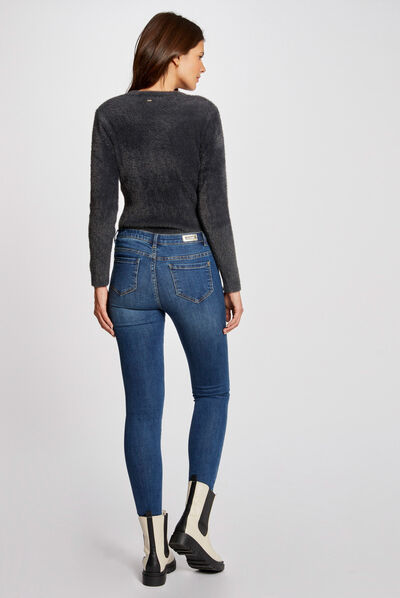 Pull manches longues à col en V gris anthracite femme