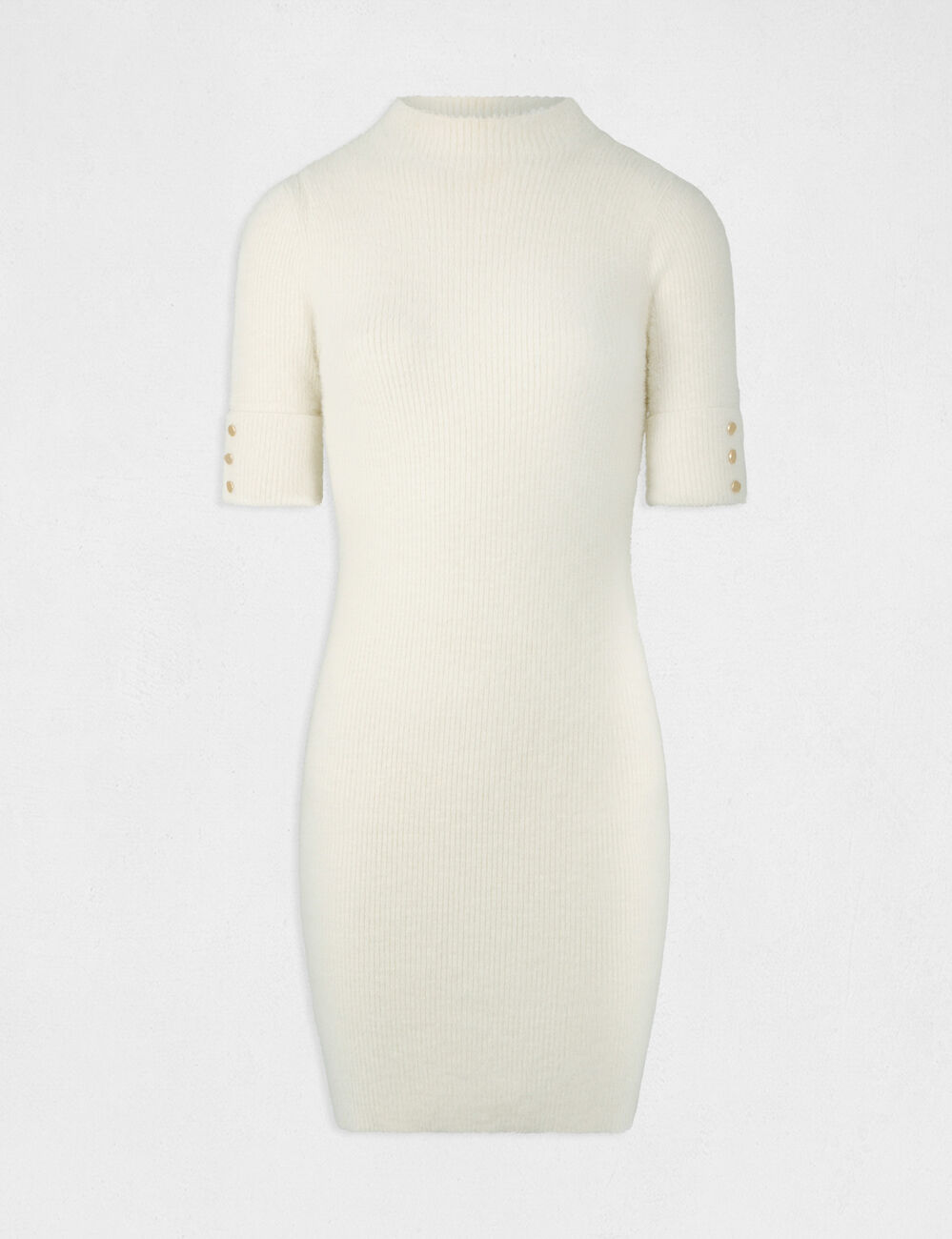 Robe tricot ajust&eacute;e manches courtes ivoire femme