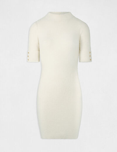 Robe tricot ajust&eacute;e manches courtes ivoire femme