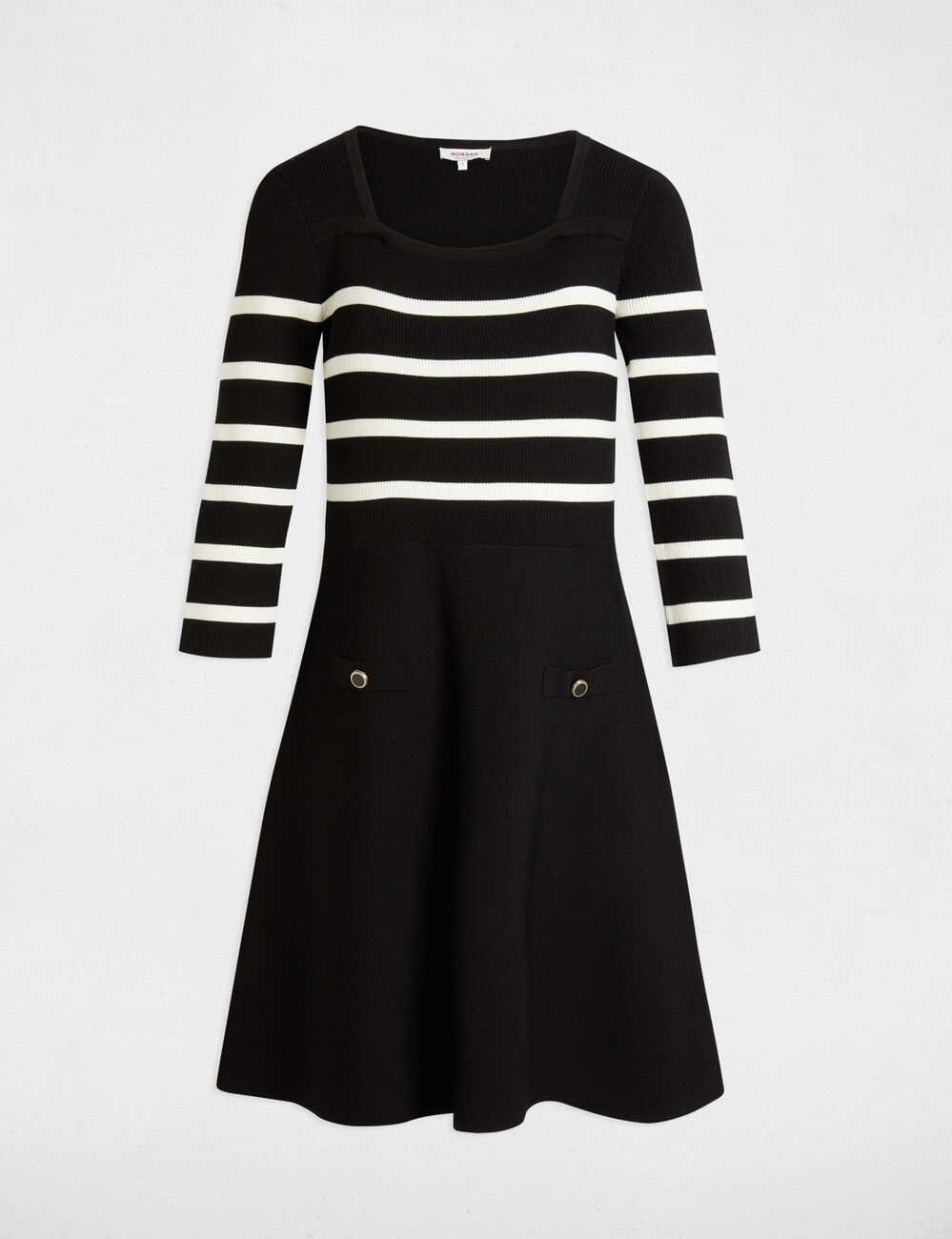 Robe tricot trap&egrave;ze &agrave; rayures noir femme