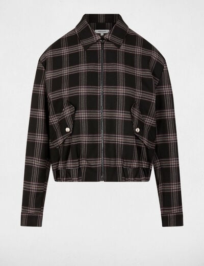 Blouson &agrave; carreaux noir femme