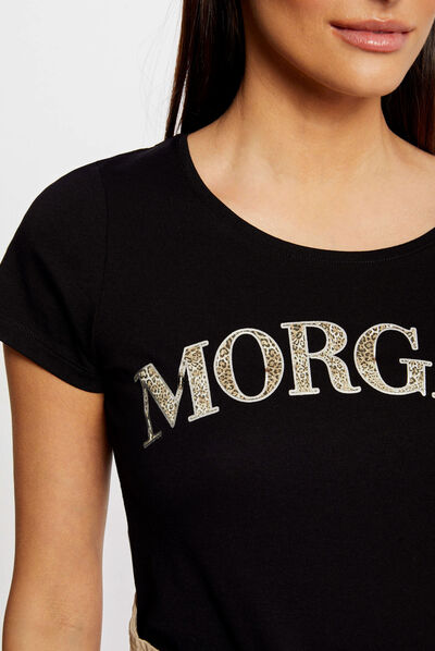 T-shirt manches courtes à inscription noir femme