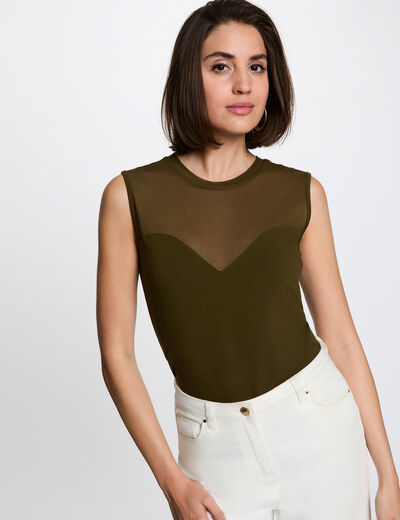 D&eacute;bardeur col rond vert kaki femme