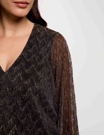 Blouse col v manches longues couleur bronze femme